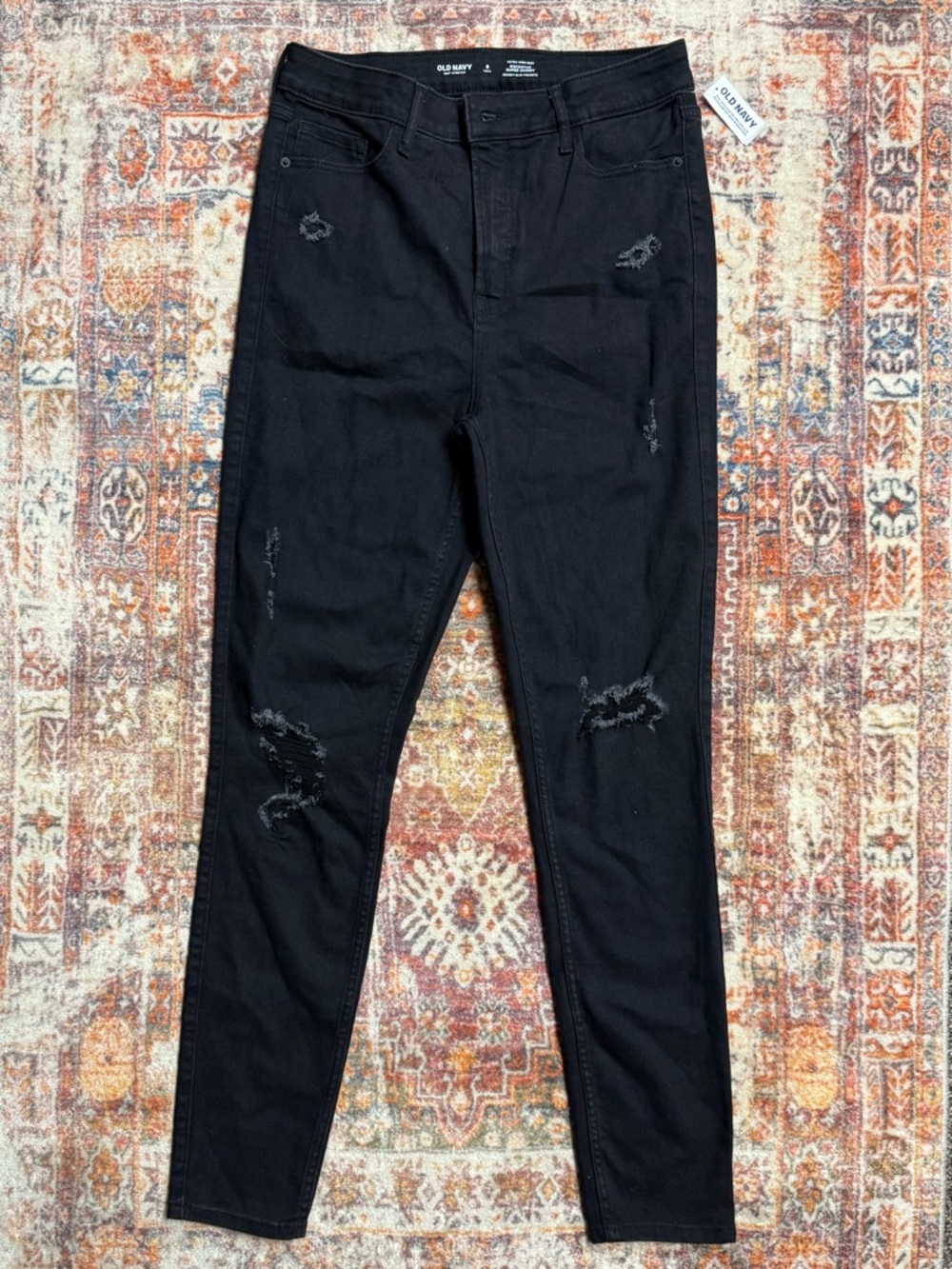 Old Navy Rockstar Super Skinny Jeans Black Distressed 8 Tall NWT